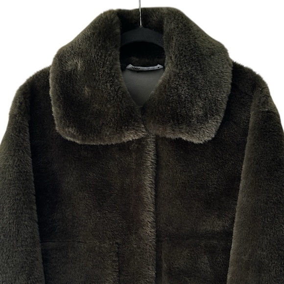 ZARA | NWOT FAUX FUR JACKET ZW COLLECTION DARK GREEN KHAKI TEDDY COAT | EXTRA SM - Picture 2 of 12
